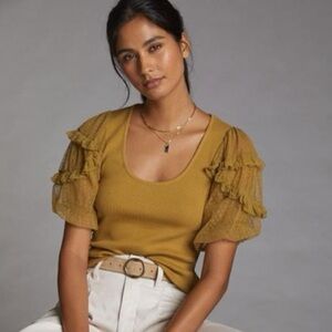 MAEVE by Anthropologie Ruffled Puff Tulle Sleeve
Feminine / Mustard / Top Small